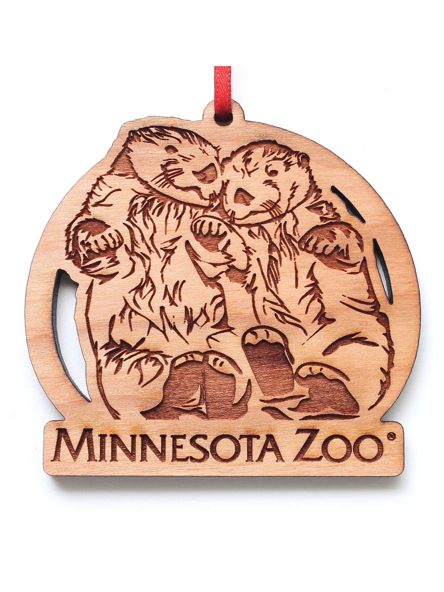 Two Sea Otters Wooden Ornament
