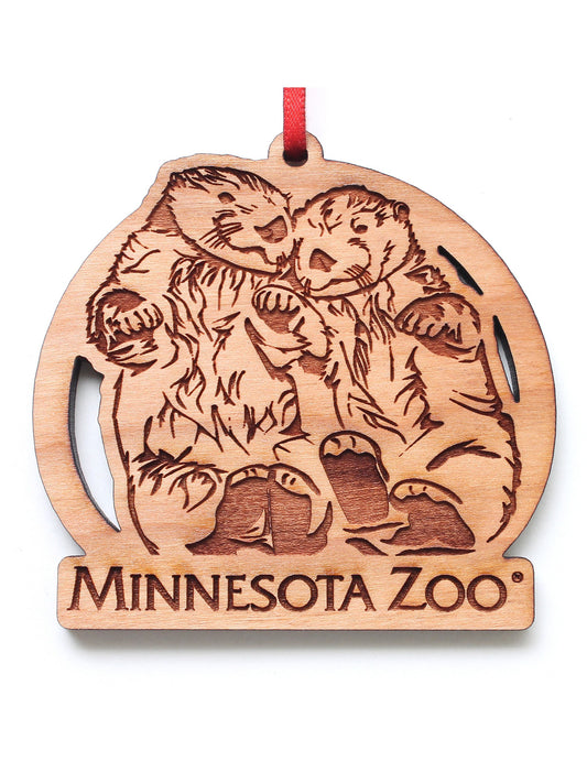 Two Sea Otters Wooden Ornament
